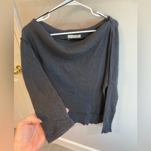 We the Free Free People LondonTown Grey Thermal Ribbed Sweater Size Small - Picture 3 of 7